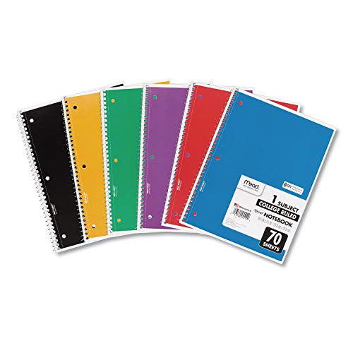 Mead 1 Subject Spiral Notebook Pack of 6 - College Ruled, Durable Coated Covers