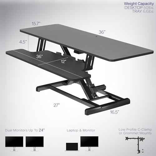 VIVO 36 inch Electric Motor Desk Converter, Height Adjustable Riser, Sit to Stand Dual Monitor and Laptop Workstation with Wide Keyboard Tray, Black, DESK-VE36B