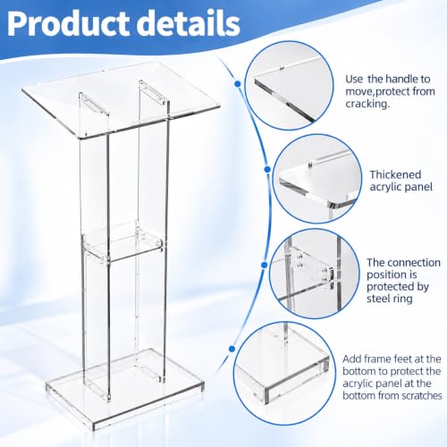Dethan 50 Inch Acrylic Clear Lectern Podium Stand with Storage