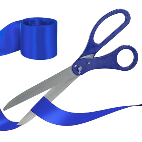 Large Grand Opening Ceremony Kit - 25 Inch Giant Blue Scissors With Ribbon for Inauguration, Ceremonial Cutting, and Special Events