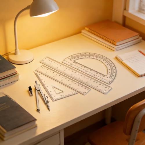6-Piece Geometry Set with Compass, Protractor, Rulers for Students & Teachers