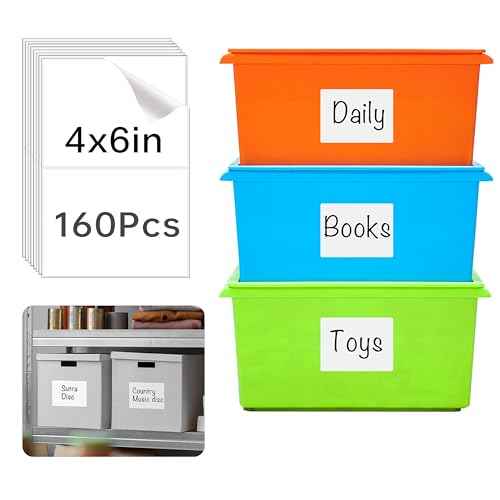 160 Pcs Removable Labels for Storage Bins - 6 X 4 inch, Tear Resistant & No Residue, Matte White Blank Box Labels for Home, School & Business Organization.