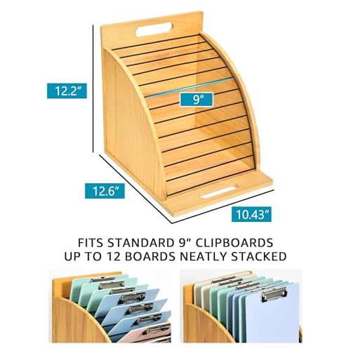HULISEN 2 Pack Clipboard Holder for Classroom & Office, Wooden Clipboard Storage Organizer with Raised Side Panel & Metal Slots, Wood Clip Board Stand Rack ? Clip Board Not Included