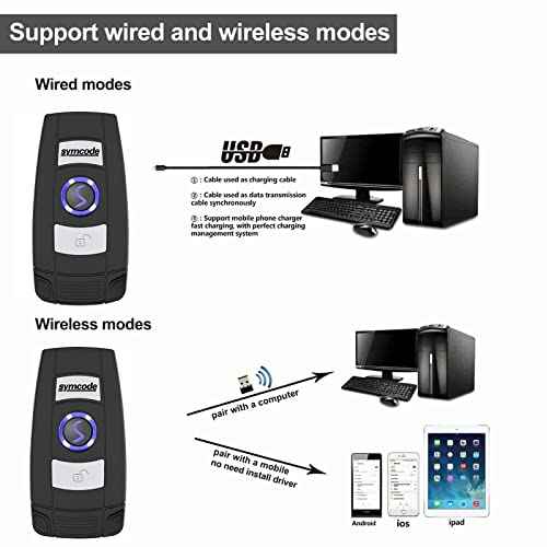 Mini 2D Portable Handheld Bluetooth Barcode Scanner Wireless 2.4G & USB Wired 3-in-1 Bar Code Scanner Portable USB QR Code Scanner for Windows.Android.iOS.MAC