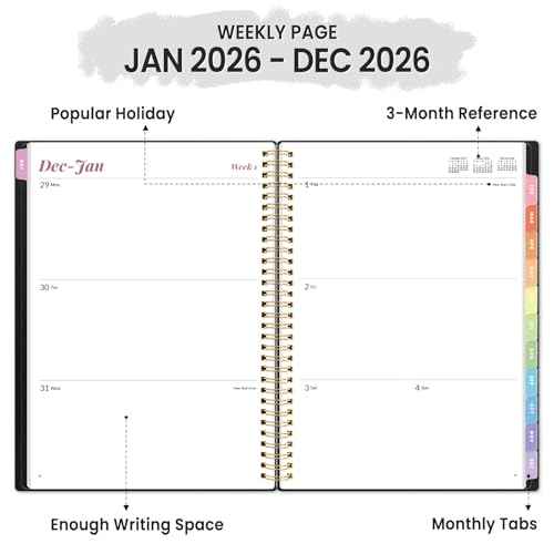 2026 Planner, Annecy Weekly £¦ Monthly Planner 2026, Jan. 2026 ? Dec. 2026, 8.5" x 11" Monthly Agenda Planner with Tabs, Waterproof Flexible Cover, Spiral Binding, Double-sided Pocket, Bookmark, Black