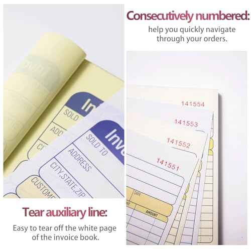 XKDOUS 2 Pack Invoice Book, 2-Part Carbonless, 5-9/16" x 8-7/16" Invoice Receipt Book for Small Business, 50 Sets per Book
