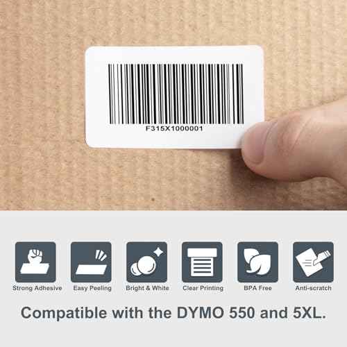 Hehua 2-1/4" x 1-1/4" Compatible with DYMO Labelwriter 550 5XL 30334 with RFID Chip, Multipurpose Barcode & FNSKU Labels, Perforated, Compatible with DYMO Desktop Printers, Total 4000 Labels/4 Rolls
