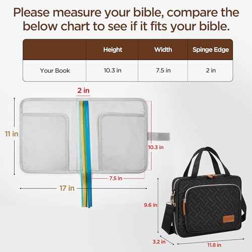DERSTUEWE Bible Cover Case for Women ? Stylish & Durable Bible Bag with Zippered Closure, Floral Print, Fits Standard & Large Bibles, Perfect for Church & Travel, Black Color