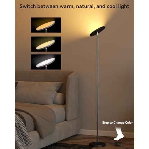 JOOFO LED Floor Lamp ? Super Bright Torchiere with Remote & Foot Switch, Stepless Dimmable Tall Standing Lamp, 69" Modern Pole Light for Corner, Living Room, Bedroom, Reading, Office