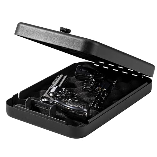 Portable Travel Gun Safe for Handgun and Valuables, Pistol Safe, Handgun Safe with Combination Lock Box for Car, 9.4" x6.6" x1.8",Black