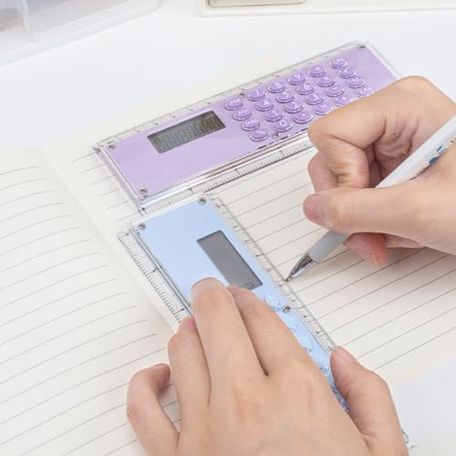 Pink 15cm Double Scale Ruler with Built-in 8 Digit Calculator for School Office