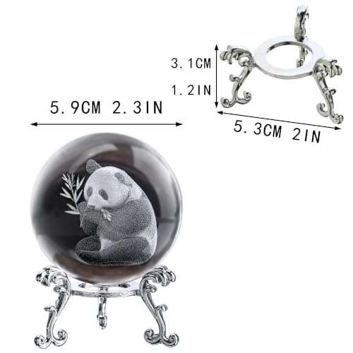 ZEERSHEE Panda Crystal Ball with Stand - 2.3 Inch 3D Laser Engraved Glass Decor