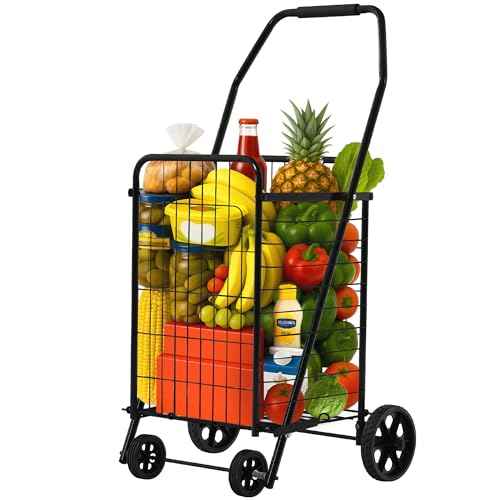 YITAHOME Folding Shopping Cart with Wheels, Portable Collapsible Grocery Cart for Seniors, Rolling Utility Cart for Laundry, Storage & Organizer (Foldable, Easy Carry)