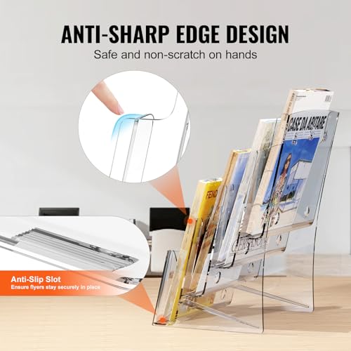 VEVOR 8.5 x 11 Inch Acrylic Brochure Holder 4-Tier Display Stand with Removable Dividers