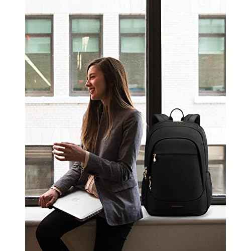 LIGHT FLIGHT Travel Backpack for Women, 15.6 Inch Laptop Backpack with USB Charging Hole, Water Resistant College Bookbag, Large Capacity Black Computer Backpacks for Work, Black