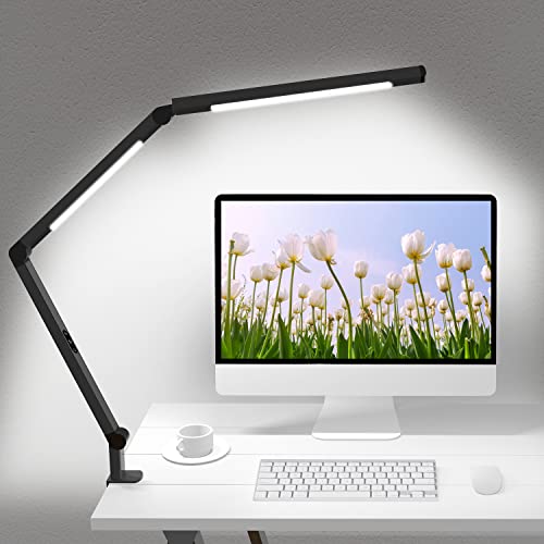 Micomlan Black Touch LED Desk Lamp with Clamp, Dual Light, Adjustable Swing Arm