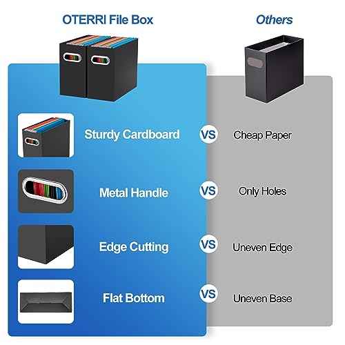 Oterri Cardboard File Organizer Box for Hanging File Folders Letter Size,File Box for Computer Desk,File Cabinet,Working Home,Office,Classroom (Black, Letter Size - 2 Packs)