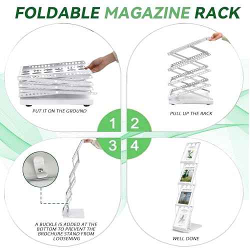 Trade Show Literature Stand Display Rack, Magazine Brochure Catalog Display Stand, Magazine Floor-Standing with Portable Oxford Bag for Office Store Exhibition Trade Show (White)