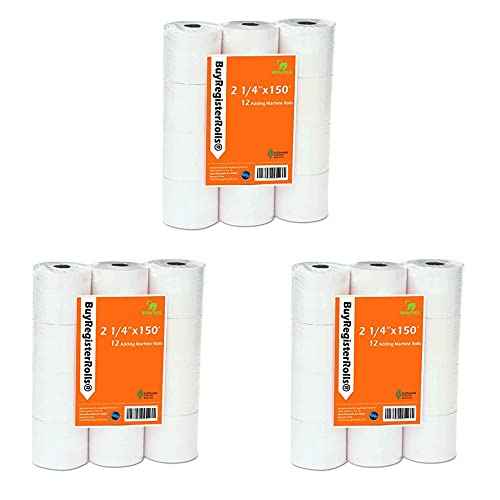(36 Rolls) 2 1/4 x 150 ft White Adding Machine Tape Paper Rolls Premium One Ply Register Adding Machine/Calculator Paper Rolls Printing Calculator 10 Key
