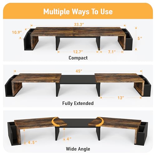 Simple Houseware Rustic Brown Dual Monitor Stand Riser with Drawer & Phone Holder