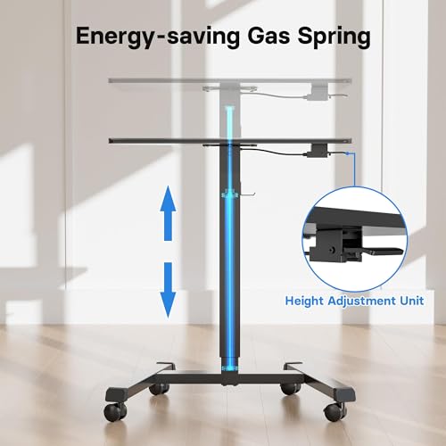 BONTEC Adjustable Height Mobile Standing Desk Cart with Lockable Wheels - Black, 25.6 x 17.7 inches