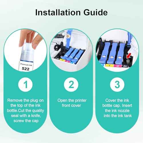 522 Refill Ink Bottle Replacement for Eps 522 with ET-2720 ET-2800 ET-2803 ET-2840 ET-4700 ET-4800 ET-4810 Printers(3C 3M 3Y)