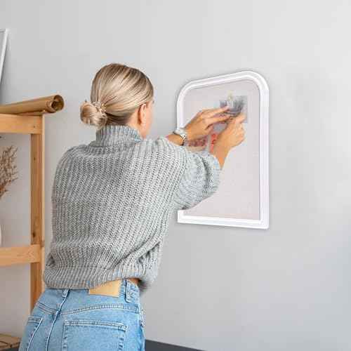 Bulletin Board with Linen, 17x13 inches Bulletin Board with White Wood Style Frame, Decorative Hanging Pin Board Vision Board Message Board for Office School Home Decor(2R&2S,L-4333,1p)