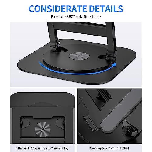 Adjustable Laptop Stand with 360 Rotating Base, Stable Computer Stand for Laptop Ergonimic Foldable Laptop Riser for Desk Compatible with MacBook Pro/Air Notebook up to 16 Inches, Black