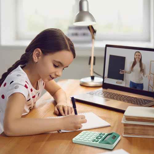 Green Basic Calculator with 12 Digit LCD Display - Cute for Office, Home, School