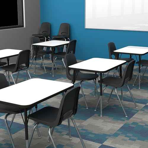 FDP 18" School Stack Chair, Stacking Student Seat with Chromed Steel Legs and Nylon Swivel Glides; For In-Home Learning, Classroom or Office - Black (4-Pack), 10384-BK