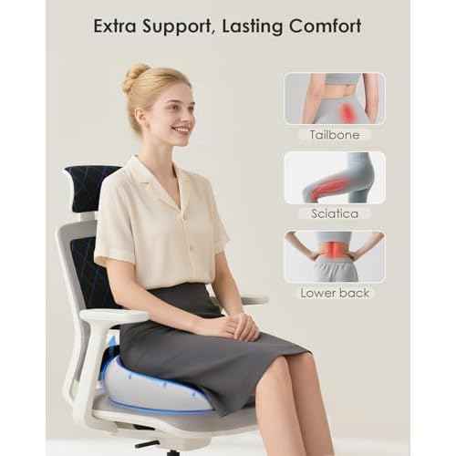 FLORICH Seat Cushion, Memory Foam Cushion for Office Chair, Ergonomic Office Seat Chair Cushion for Relieving Sciatica, Soft & Breathable Car Seat Cushion - Grey