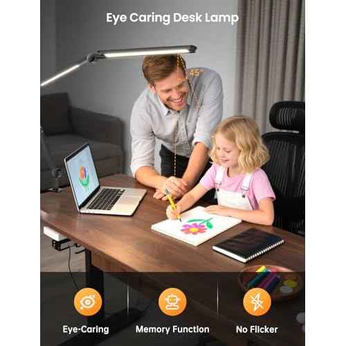 LED Desk Lamp with Clamp, Clip-on Architect Desk Lamp with Dual Light Source for Home Office, Adjustable Swing Arm Table Light, with Remote, 4 Color Mode & Brightness, For Crafting Sewing Reading