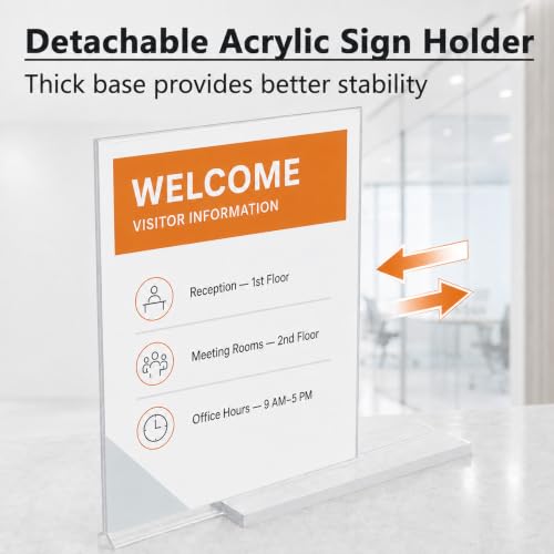 MaxGear 8.5x11 Inch Double Sided Acrylic Sign Holders 2 Pack - Clear Display Stands with Detachable Base