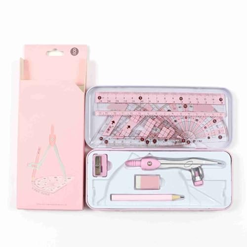 Pink Geometry Set with Compass, Rulers, Protractor & Sharpener - ZJchao