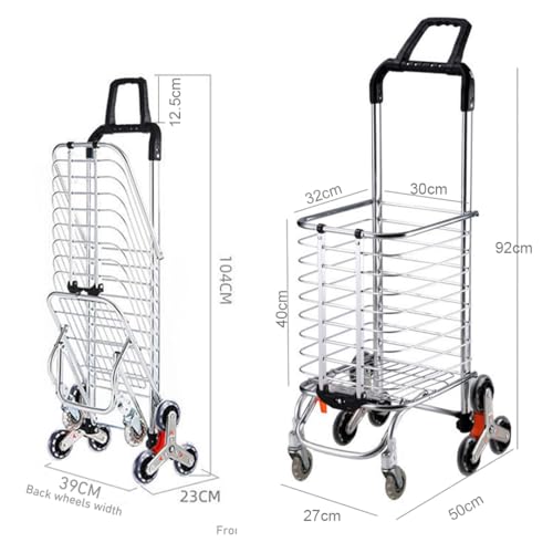 Stair Climbing Shopping Cart for Groceries & Hand cart 2-in-1, Lightweight Utility Cart with Waterproof Liner, Elastic Cord for Luggage,Laundry,Camping,Transport £¬35L (Silver+)