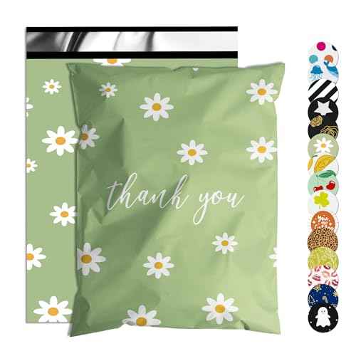 Thank You Poly Mailer 10x13 Inch 100 Pcs, Waterproof and Tear-Resistant Shipping Bags for Clothing, Cute Mailing Bags with Self-Seal, Chrysanthemum Printed Packaging Bags for Small Business