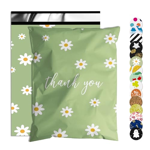 Thank You Poly Mailer 10x13 Inch - Chrysanthemum Design, 100 Pack