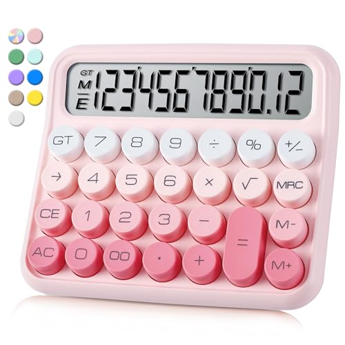VEWINGL Mechanical Switch Calculator, 12 Digit Large LCD Display and Buttons, Great for Everyday Life and Basic Office Work, with Battery