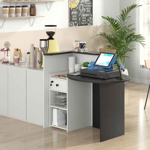 Reception Desk, 48¡¯¡¯ Retail Counter w/Lockable Drawer & Storage Shelf, L-Shaped Reception Table, Wooden Computer Desk for Salon, Restaurant, Office (Black & White)