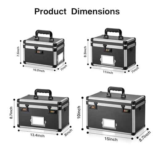 11 x 7 x 8.3 Inch Lockable Storage Box with Combination Lock, Portable Safe for Documents, Medicine, Cash & Valuables, Medicine Lock Box with Label Slot for Home, Office & Travel - Black
