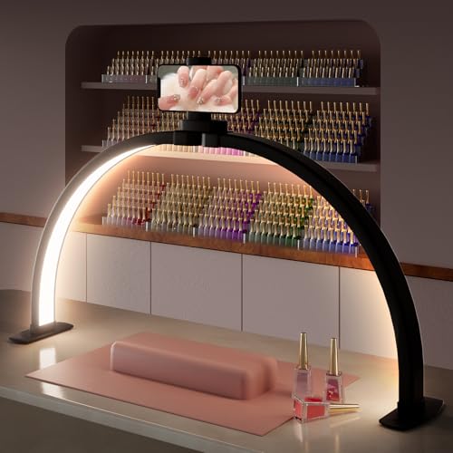 29" Large Half Moon Light for Nail Desk, Foldable Arch Nail Lamp with Phone Holder, 3 Color Modes,10 Brightness, Perfect for Manicure Handicraft Lighting, Black