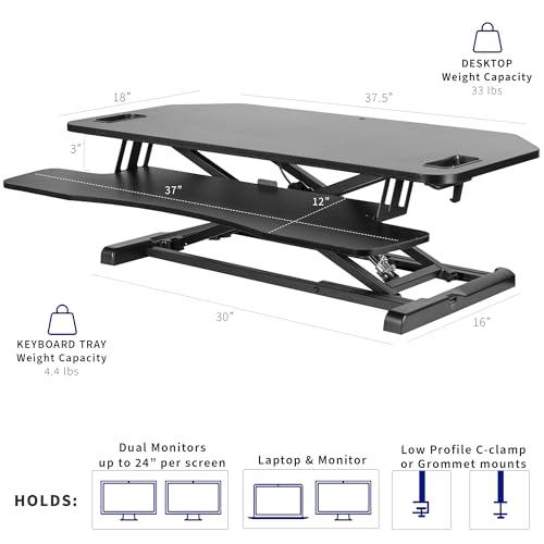 VIVO Black 38-Inch Corner Standing Desk Converter - DESK-V000KL