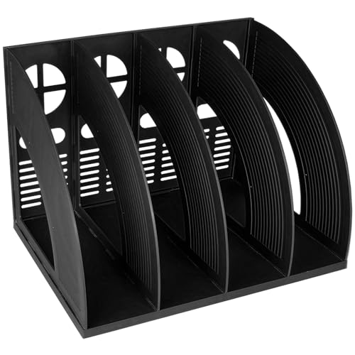 SAYEEC Black 4-Compartment Magazine Holder – Sturdy Plastic Desktop File Organizer