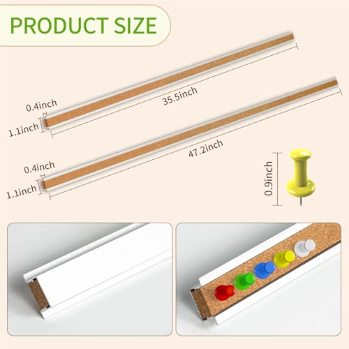 Cork Bulletin Board Strips for Wall, 5pcs Cork Strips Aluminum Frame Bulletin Bar Strip for Classroom, Office, Walls (35.5"¡¿1.1")