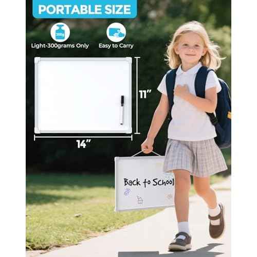 MaxGear Small Dry Erase Board, 14"x11" Double Sided Hanging Whiteboard for Wall, Mini White Board with 3 Dry Erase Markers and 3 magnets, Portable Whiteboard for Planning Learning Writing Drawing Memo