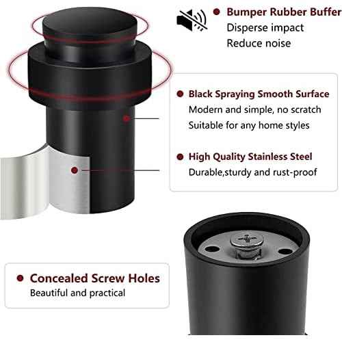 KOLAKO Door Stoppers, 12 Pack Cylindrical Floor Mount Door Stop Black Heavy Duty Door Stops Stainless Steel Metal Safety Floor Doorstops for Wall