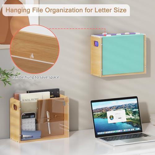 Sbanmao Acrylic & Bamboo Wall File Organizer Set of 2 - Letter Size, Rectangular, Portable Handles