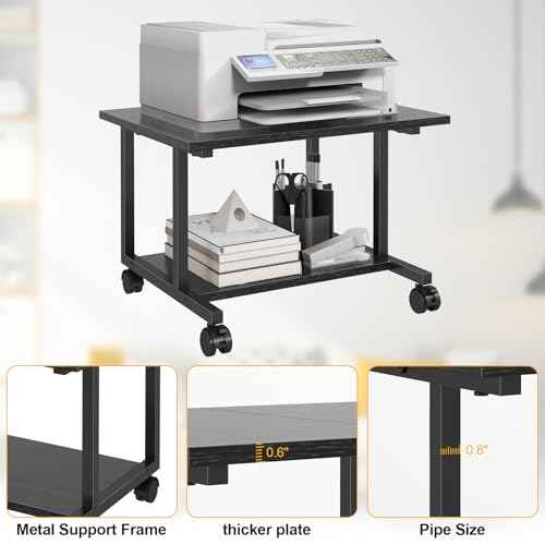 Livofloral Under Desk Printer Stand, 20.5 x 15.7 Inches Cart With Wheels, 2 Tier Mobile Table for Home Office, Large Stand With Storage for Mini Fridge, Black