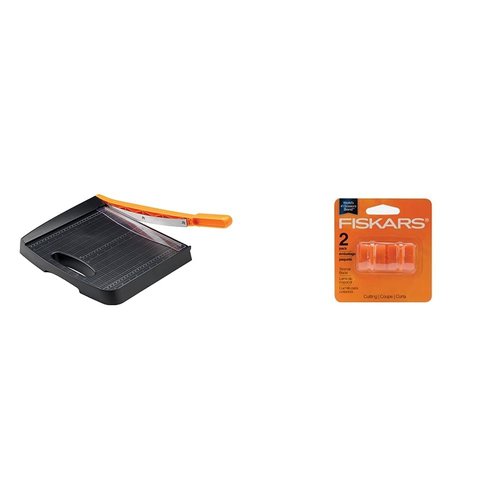 Fiskars Recycled Bypass Paper Trimmer (12") and Replacement Blades (2-Pack) | Paper Cutter Bundle