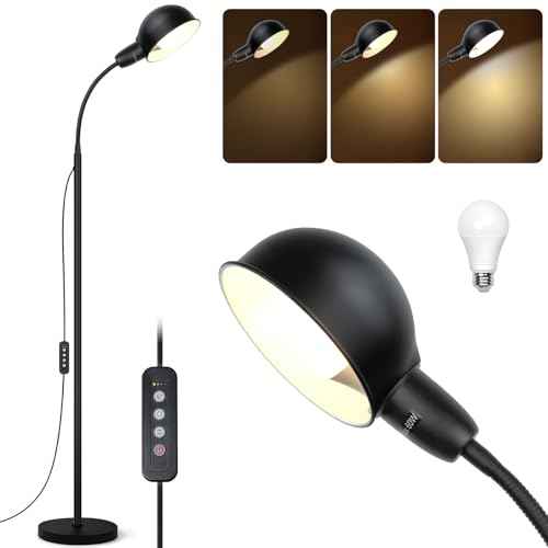 Floor Lamp with Flexible Gooseneck and Height Adjustable£¬Standing Lamp Include Dimmer LED Bulb£¬Ideal Tall Lamp with Dimmer and Timer Switch for Reading,Bedside and Living Room (Black)